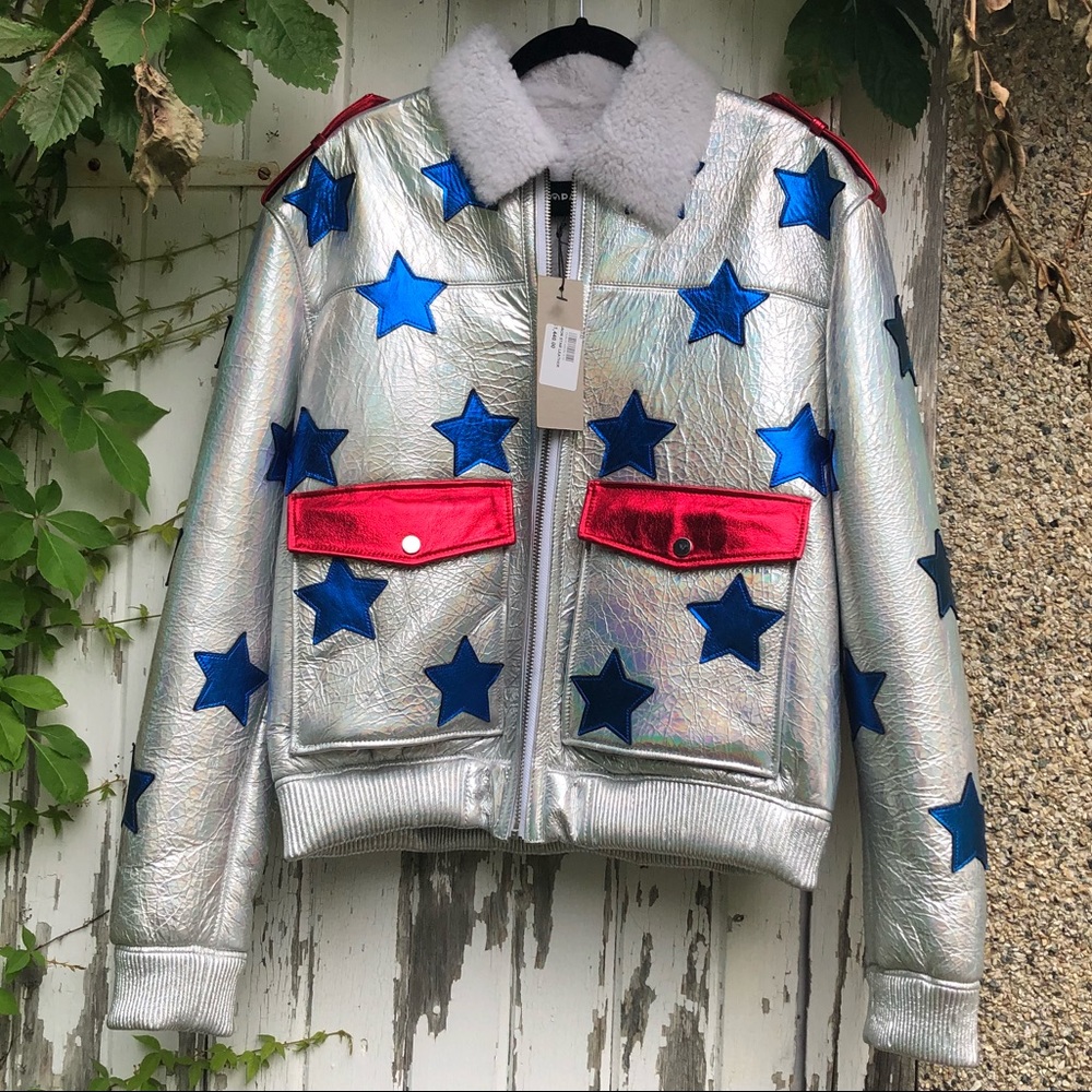 Filles A Papa Shearling Star Bomber Jacket M NWT